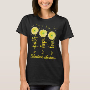 Camiseta endometriose fé esperança amor flor de margarida
