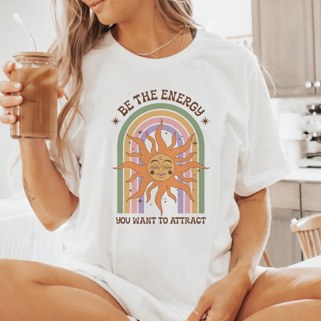 Camiseta Energia Positiva - Retro Boho Sun (Criador carregado)