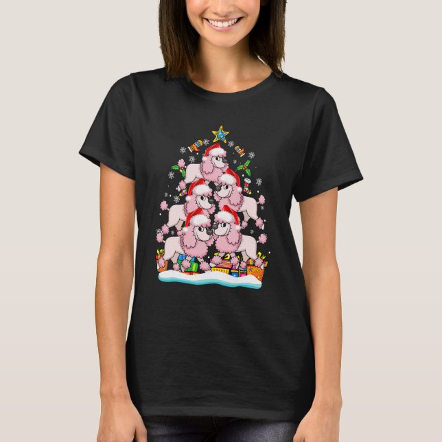 Camiseta Enfeite de árvore de Natal de Poodle com chapéu de (Frente)