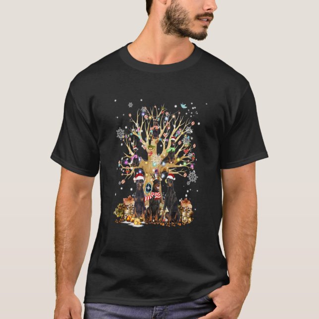 Camiseta Enfeite de árvore de Natal Doberman para cães (Frente)