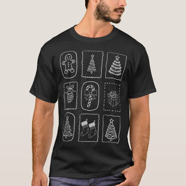 Camiseta Enfeite de árvore de Natal Doodle Natal 2025 Laço  (Frente)