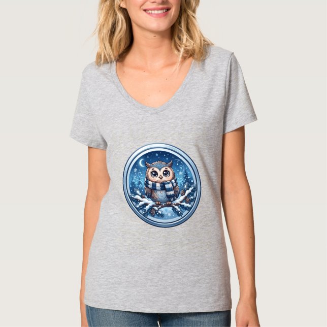 Camiseta Enfeite de Coruja de Inverno Fofa (Frente)