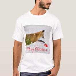 Camiseta Enfeite de Natal de Caça à Raposa Vermelha na Neve