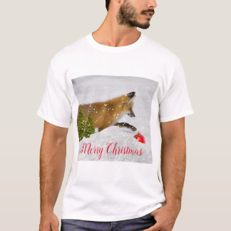 Camiseta Enfeite de Natal de Caça à Raposa Vermelha na Neve