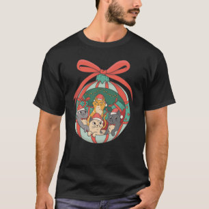Camiseta Enfeite de Natal de Gatos Antigos  Papai Noel Féri