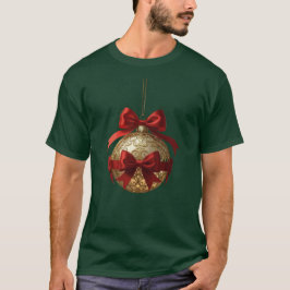 Camiseta Enfeite de Natal Elegante Bege e Vermelho