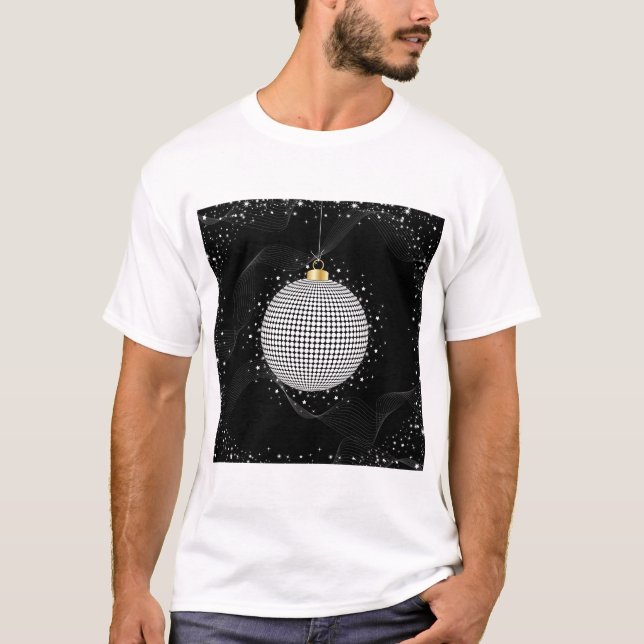 Camiseta Enfeite de Natal em forma de Bola de Discoteca Ele (Frente)