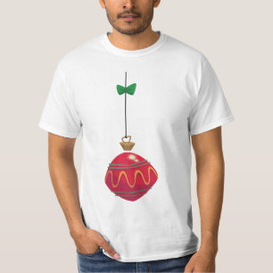Camiseta Enfeite de Natal Vermelho Retro Com um Laço Verde