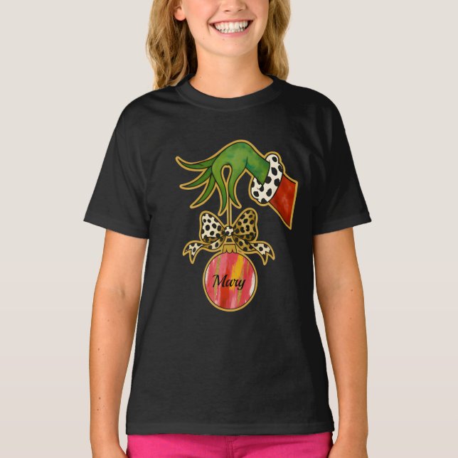 Camiseta Enfeite de Papagaio com Laço de Leopardo Nome Pers (Frente)