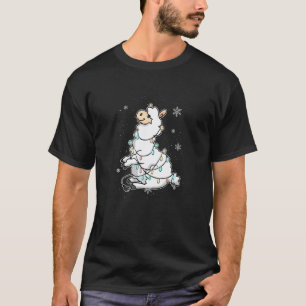 Camiseta Enfeites de Luzes de Árvore de Natal Lhama Festivo