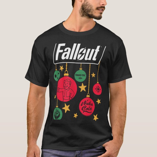 Camiseta Enfeites de Natal com Logo de Fallout Jogo de Víde (Frente)
