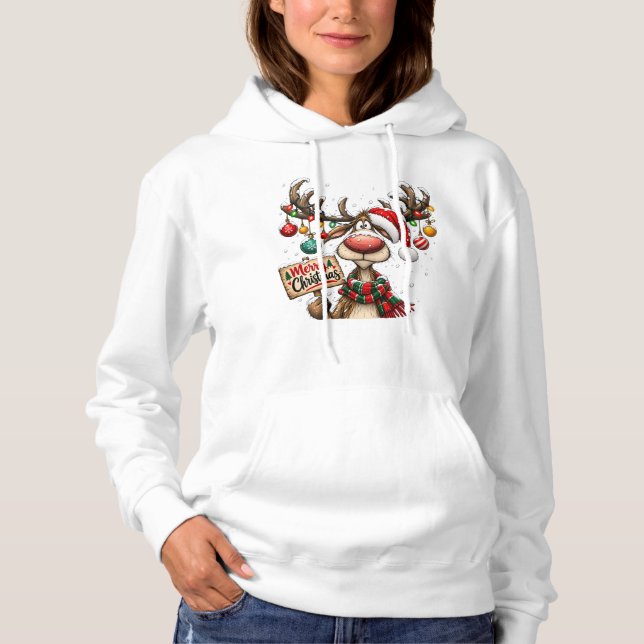 Camiseta Enfeites de Natal com Rena Divertida (Frente)
