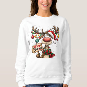 Camiseta Enfeites de Natal com Rena Divertida e Sinal