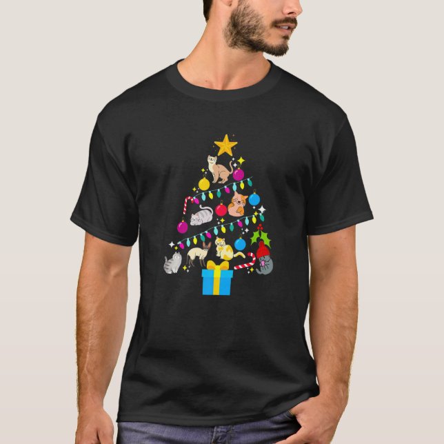 Camiseta Enfeites de natal de Cat Tree Engraçado Xmas (Frente)