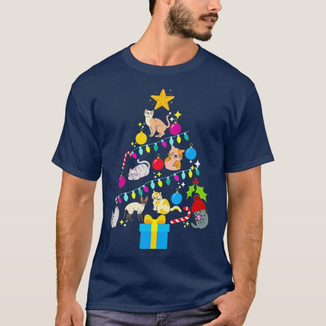 Camiseta Enfeites de natal de Cat Tree Engraçado Xmas (Frente)