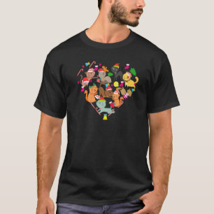 Camiseta Enfeites de Natal de Gatinho de Coração e Papai No