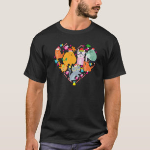 Camiseta Enfeites de Natal de Gato Coração Papai Noel Doce