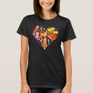Camiseta Enfeites de Natal de Gato de Coração de Papai Noel