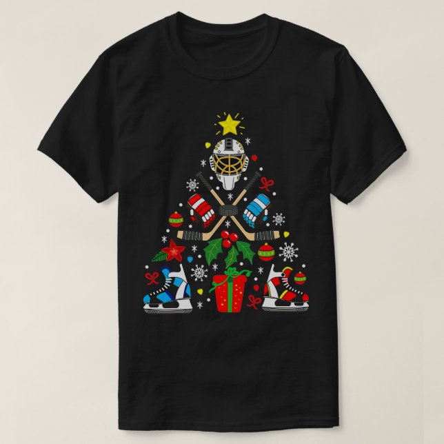 Camiseta Enfeites de natal De Hóquei Em Gelo, Engraçado Xma (Frente do Design)