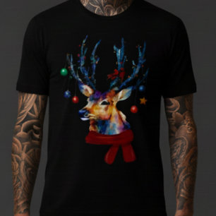 Camiseta Enfeites de Natal de Rena em Aquarela Férias