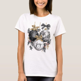 Camiseta Enfeites de Natal Elegantes Preto e Branco