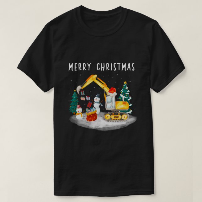 Camiseta Enfeites de natal Escavadores de Construção Funny  (Frente do Design)