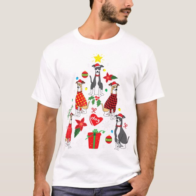 Camiseta Enfeites de natal italiano Greyhound Tree Mãe (Frente)