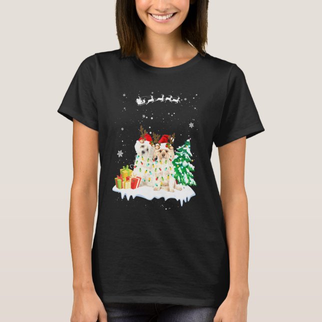 Camiseta Enfeites de natal Leves De Reindeer Maltês Xm (Frente)