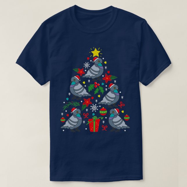 Camiseta Enfeites de natal Pombo Árvore Funny Xmas Gift (Frente do Design)