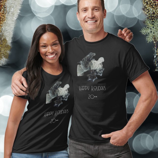 Camiseta Enfeites de natal Retro Cinza Preta (Criador carregado)