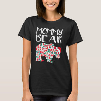 Camiseta Enfeites de Natal Urso Mamãe Chapéu do Papai Noel