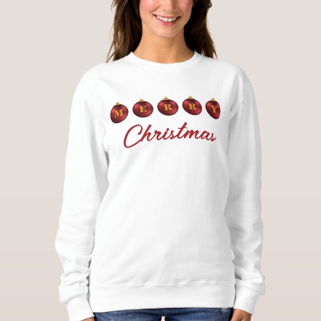 Camiseta Enfeites de Natal Vermelhos Festivos Texto Feliz N (Frente)