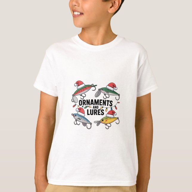 Camiseta Enfeites e Iscas Natal Divertido Papai Noel Pescan (Frente)