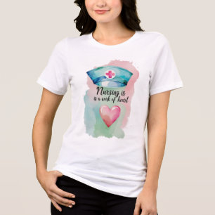 Camiseta "Enfermagem é uma obra de coração" Impressão de Ar