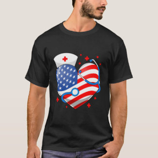 Camiseta Enfermeira 4 De Julho Bandeira Americana Ele Estet