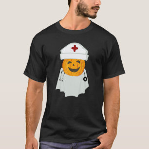 Camiseta Enfermeira Abóbora Halloween Roupas de Enfermagem