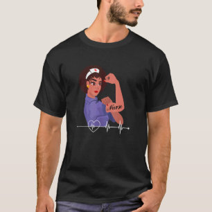 Camiseta Enfermeira Afro-Americana Afro Apreciação Ekg Cora