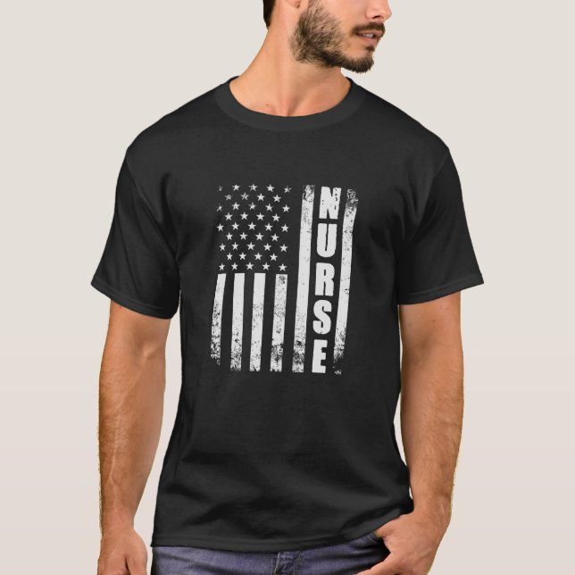 Camiseta Enfermeira American Flag Patriotic USA Stethoscope (Frente)