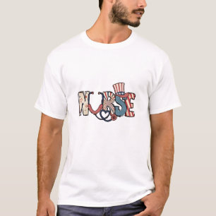 Camiseta Enfermeira Americana 4 de julho Patriótica EUA Fla