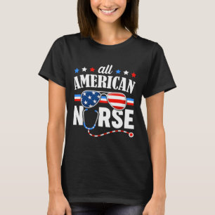 Camiseta Enfermeira Americana Em 4 De Julho, Bandeira Patri