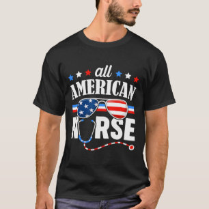 Camiseta Enfermeira Americana Em 4 De Julho, Bandeira Patri