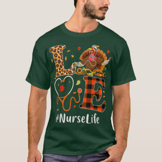 Camiseta Enfermeira Amor Ação de Graças Leopardo Stethoscop