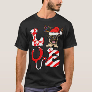 Camiseta Enfermeira Amor Pug Decorações de Natal