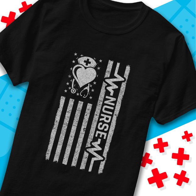 Camiseta Enfermeira Apreciação Hero Heart Life Bandeira Ame (Criador carregado)