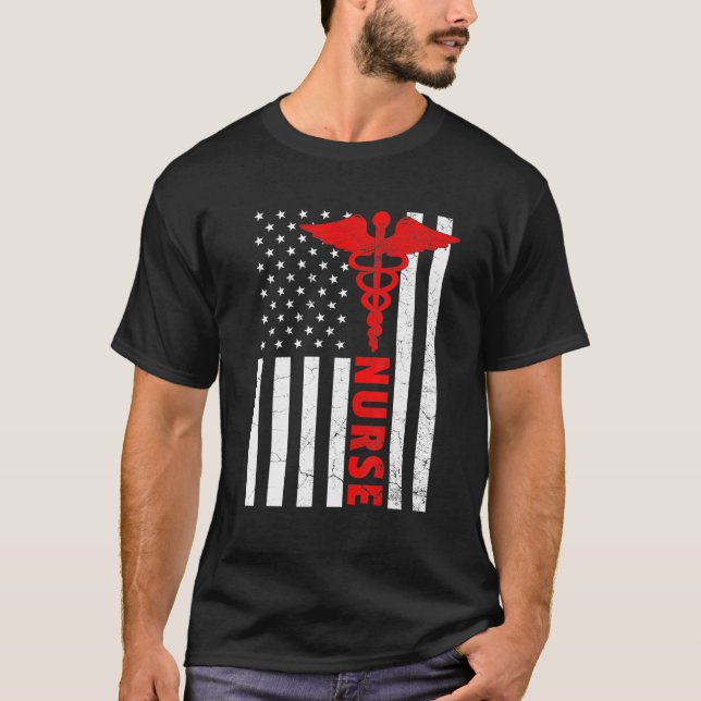Camiseta Enfermeira Apreciação Presente Bandeira Americana  (Frente)