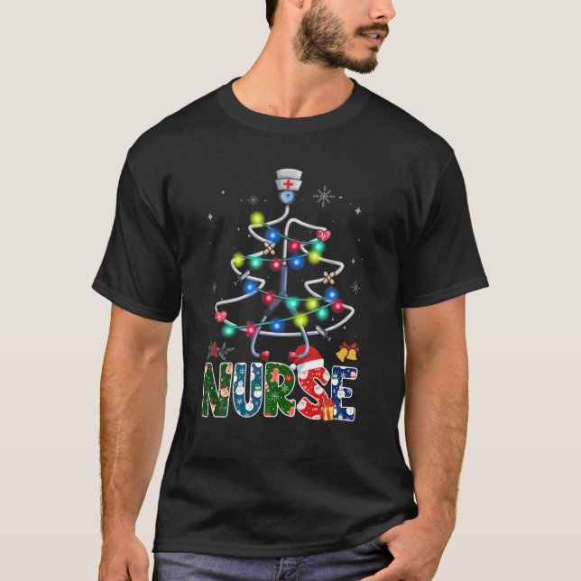 Camiseta Enfermeira Árvore de Natal Stethoscope RN LPN Scru (Frente)