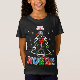 Camiseta Enfermeira Árvore de Natal Stethoscope RN LPN Scru