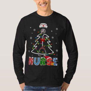 Camiseta Enfermeira Árvore de Natal Stethoscope RN LPN Scru