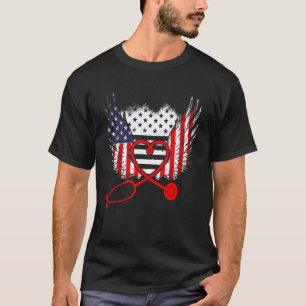 Camiseta Enfermeira Asas Bandeira Dos EUA 4 De Julho