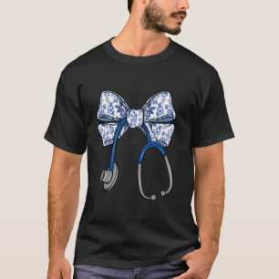 Camiseta Enfermeira Azul Coquete Laço Estetoscópio Enfermag
